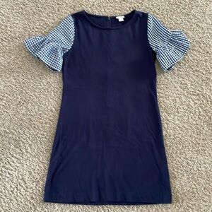 J. Crew Factory Navy Gingham Bell Sleeve Dress